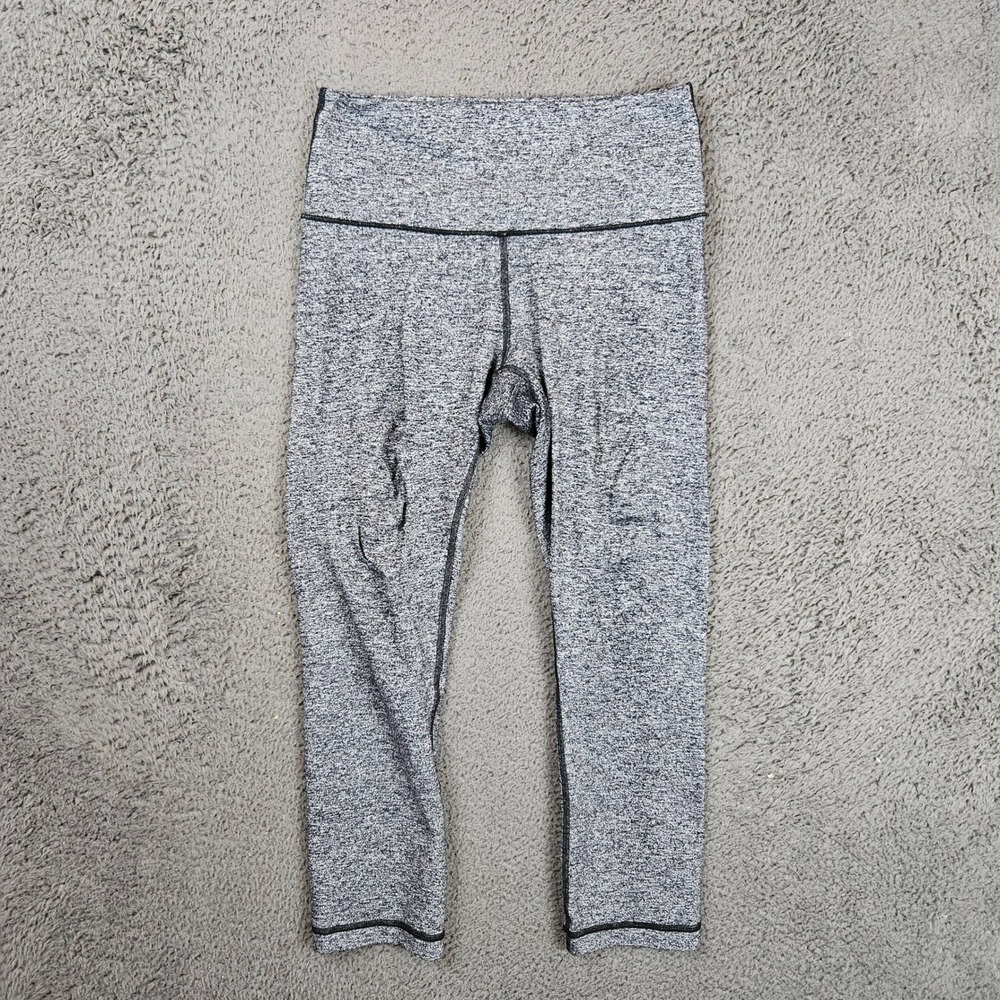 Lululemon Wunder Under Crop High Rise Leggings Heathered Black White Size‎ 6